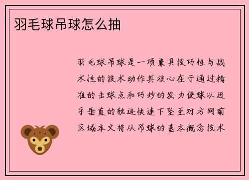 羽毛球吊球怎么抽
