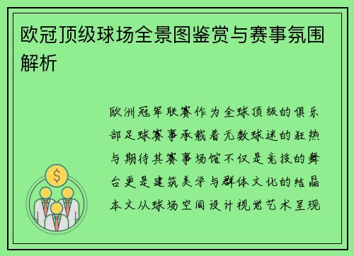 欧冠顶级球场全景图鉴赏与赛事氛围解析