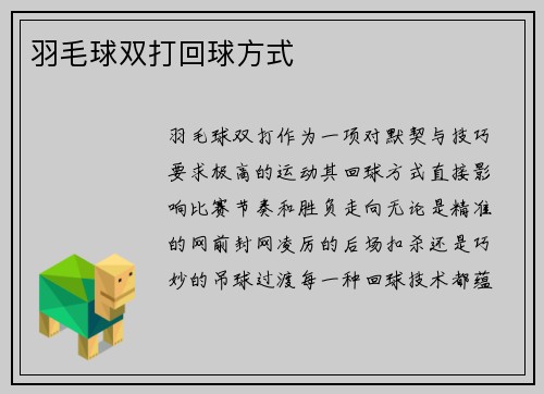 羽毛球双打回球方式